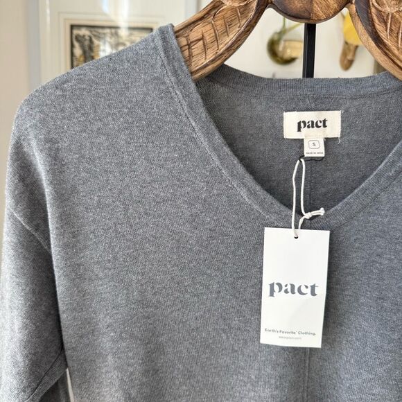 NWT Pact Fine Knit Relaxed Sweater 100% Organic Cotton Grey $98 S - Picture 2 of 5
